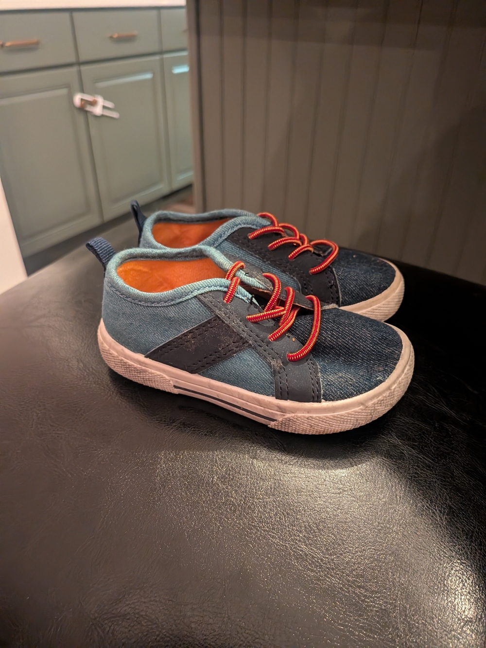 Carter's Toddler Denim-Look Sneakers with Teal Trim and Orange Laces